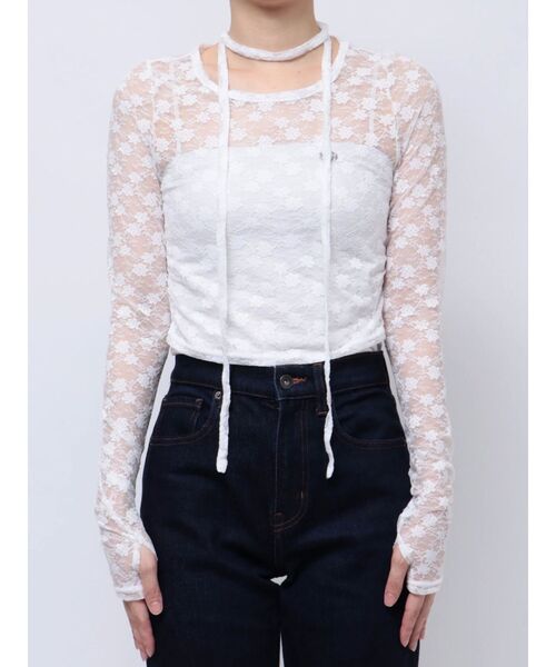 EMODA（エモダ）の「LACE CHOKER PLATE TOP（Tシャツ/カットソー・レディース・ブラック/ホワイト/ブラウン/ブルー・FREE）」の5枚目の写真