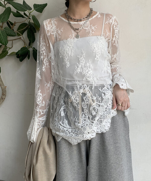 レースフレアブラウス（シャツ/ブラウス）｜DouDou（ドゥドゥ）の