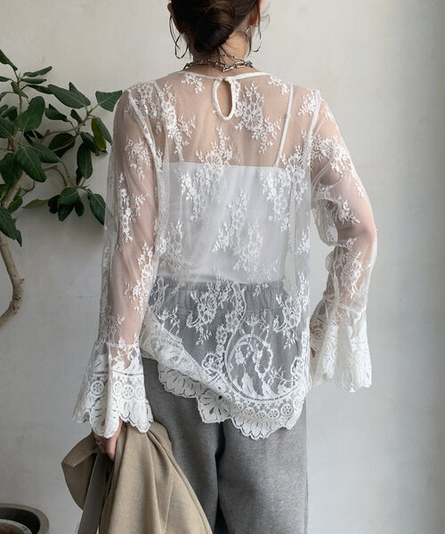 レースフレアブラウス（シャツ/ブラウス）｜DouDou（ドゥドゥ）の