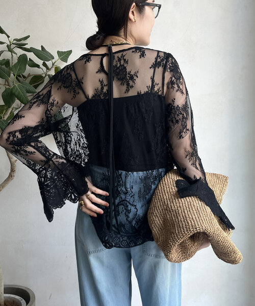 DouDou(ドゥドゥ)の「レースフレアブラウス(シャツ/ブラウス・レディース・ブラック/オフホワイト/ブラウン/カーキ/ネイビー/グレー・FREE)」の16枚目の写真