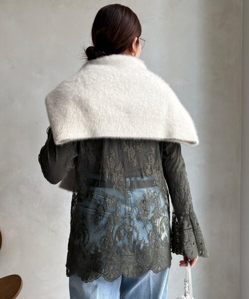 新品 レイヤードアイテム DOUDOU レースフレアブラウス オフホワイト DouDou（ドゥドゥ） ブラウス シャツ レースフレアブラウス レディース