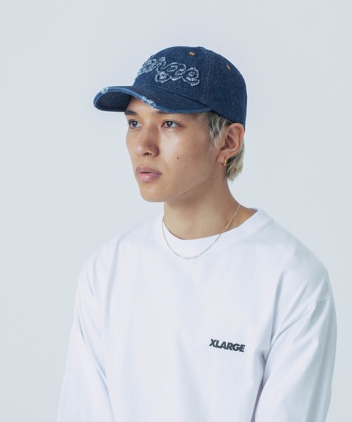 XLARGE(エクストララージ)の「【販売終了】PATCHED DENIM CAP(キャップ・メンズ・インディゴブルー/ブラック・ONE SIZE)」の4枚目の写真