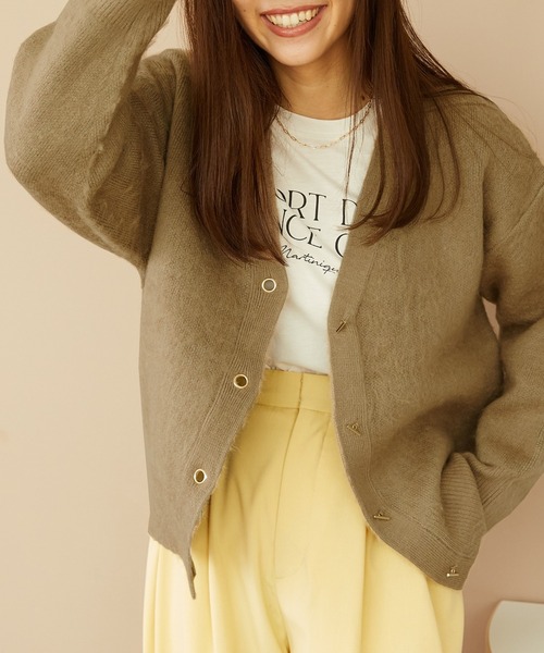 MISCH MASCH(ミッシュマッシュ)の「シャギーニットカーディガン MO33N02(ニット/セーター・レディース・ブルー/チャコールグレー/ライトグレー/ベージュ/ピンク・フリ-)」の4枚目の写真