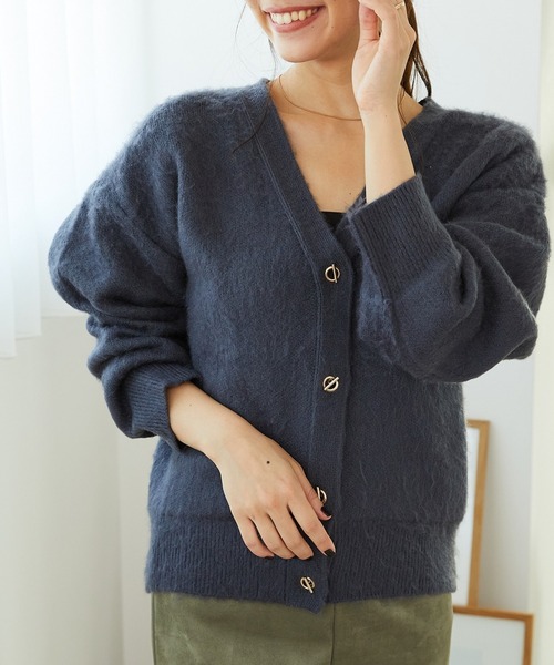 MISCH MASCH(ミッシュマッシュ)の「シャギーニットカーディガン MO33N02(ニット/セーター・レディース・ブルー/チャコールグレー/ライトグレー/ベージュ/ピンク・フリ-)」の2枚目の写真