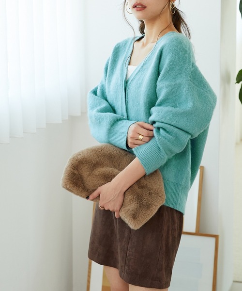 MISCH MASCH(ミッシュマッシュ)の「シャギーニットカーディガン MO33N02(ニット/セーター・レディース・ブルー/チャコールグレー/ライトグレー/ベージュ/ピンク・フリ-)」の1枚目の写真