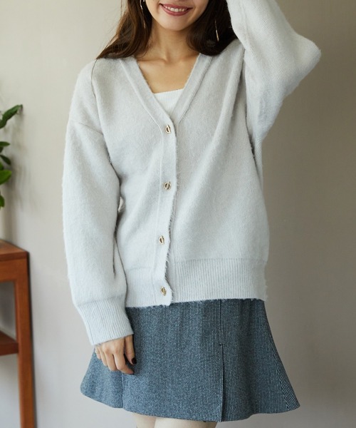 MISCH MASCH(ミッシュマッシュ)の「シャギーニットカーディガン MO33N02(ニット/セーター・レディース・ブルー/チャコールグレー/ライトグレー/ベージュ/ピンク・フリ-)」の3枚目の写真