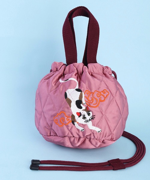 HOUSTON(ヒューストン)の「HOUSTON ヒューストン 刺繍 エフェクトバッグ 和柄 (猫、金魚、鳥)(ショルダーバッグ・レディース・ピンク/イエロー/ブルー/グリーン/ミント/ピンク系その他/ピンク系その他2/オレンジ/レッド/ラベンダー・FREE)」の7枚目の写真