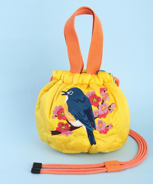 HOUSTON(ヒューストン)の「HOUSTON ヒューストン 刺繍 エフェクトバッグ 和柄 (猫、金魚、鳥)(ショルダーバッグ・レディース・ピンク/イエロー/ブルー/グリーン/ミント/ピンク系その他/ピンク系その他2/オレンジ/レッド/ラベンダー・FREE)」の1枚目の写真