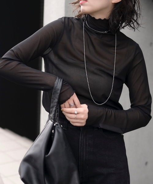 最安値【mamekurogouchi】ハイネックシアートップス mame kurogouchi シアーハイネックトップス