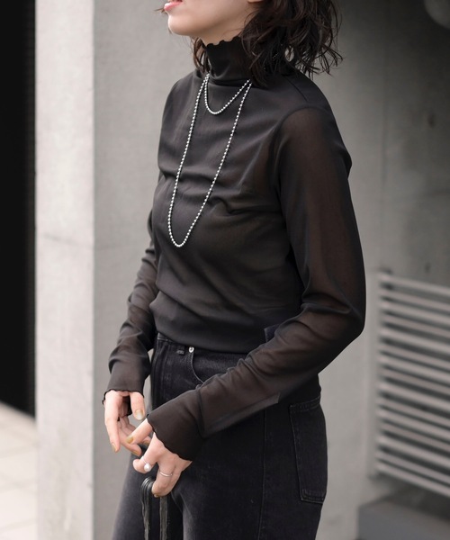 【未使用】Deuxieme Classe シアーハイネックトップス　ブラック 未使用】Deuxieme Classe シアーハイネックトップス ブラック