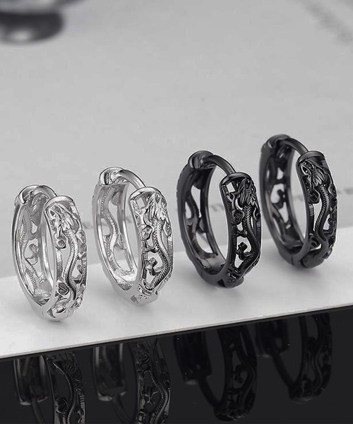 SBG（エスビー）の「SBG ドラゴンフープピアス　両耳（ピアス（両耳用）・メンズ・ブラック/シルバー・FREE）」の4枚目の写真