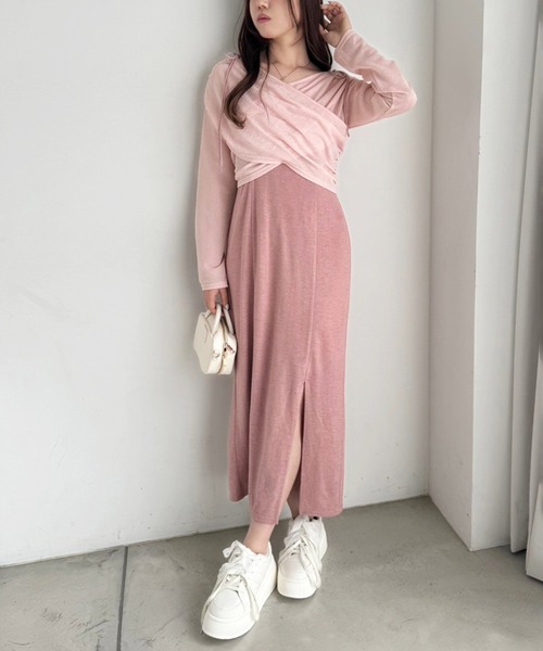one after another NICE CLAUP(ワンアフターアナザーナイスクラップ)の「カシュクールトップス+キャミワンピセット(ワンピース・レディース・ブラック/グレー/ピンク/アイボリー・MEDIUM/SMALL)」の19枚目の写真