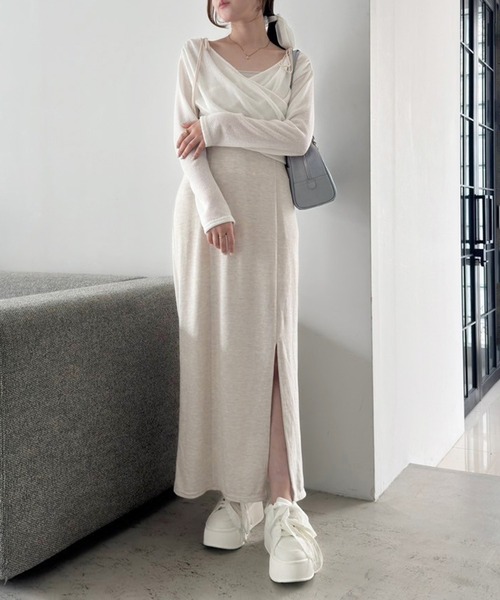 one after another NICE CLAUP(ワンアフターアナザーナイスクラップ)の「カシュクールトップス+キャミワンピセット(ワンピース・レディース・ブラック/グレー/ピンク/アイボリー・MEDIUM/SMALL)」の14枚目の写真