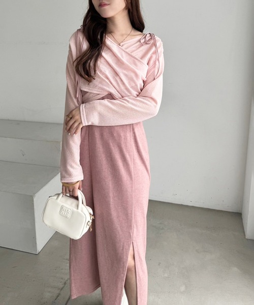 one after another NICE CLAUP(ワンアフターアナザーナイスクラップ)の「カシュクールトップス+キャミワンピセット(ワンピース・レディース・ブラック/グレー/ピンク/アイボリー・MEDIUM/SMALL)」の22枚目の写真