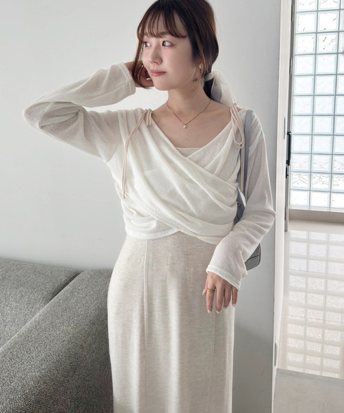 one after another NICE CLAUP(ワンアフターアナザーナイスクラップ)の「カシュクールトップス+キャミワンピセット(ワンピース・レディース・ブラック/グレー/ピンク/アイボリー・MEDIUM/SMALL)」の16枚目の写真