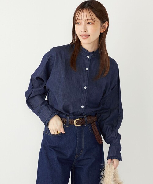 SHIPS Colors:〈洗濯機可能〉フリルネック デニム シャツ（シャツ