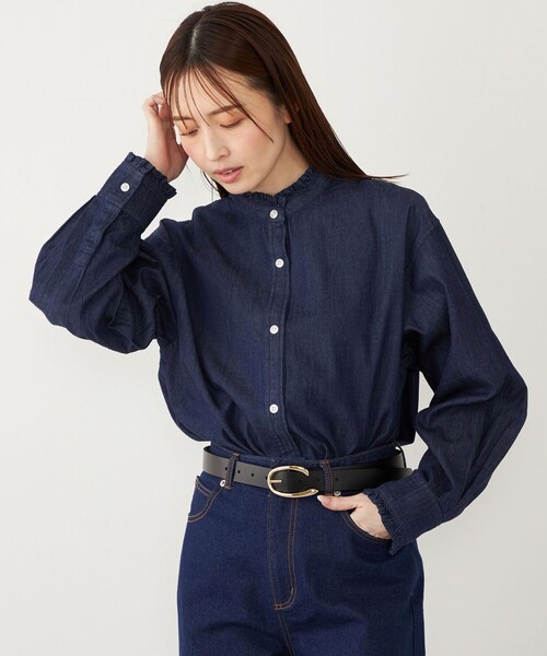 SHIPS Colors:〈洗濯機可能〉フリルネック デニム シャツ（シャツ