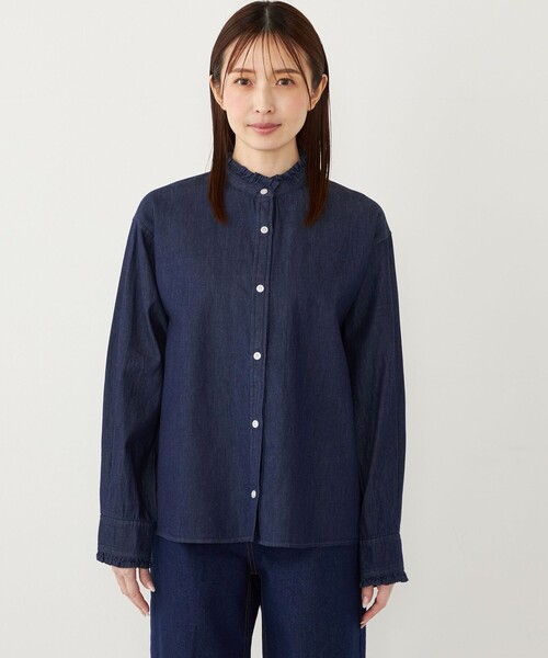 SHIPS for women / シップスウィメン SHIPS Colors:〈洗濯機可能〉フリルネック デニム シャツ SHIPS Colors:〈洗濯機可能〉フリルネック デニム シャツ