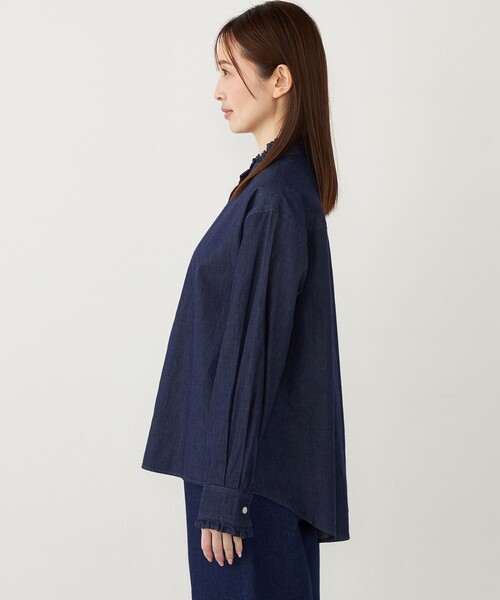 SHIPS for women / シップスウィメン SHIPS Colors:〈洗濯機可能〉フリルネック デニム シャツ SHIPS Colors:〈洗濯機可能〉フリルネック デニム シャツ
