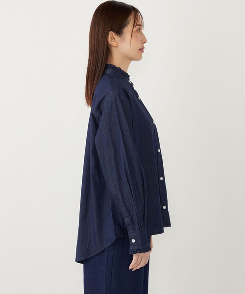 SHIPS Colors:〈洗濯機可能〉フリルネック デニム シャツ（シャツ