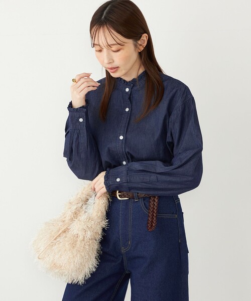 SHIPS Colors:〈洗濯機可能〉フリルネック デニム シャツ（シャツ