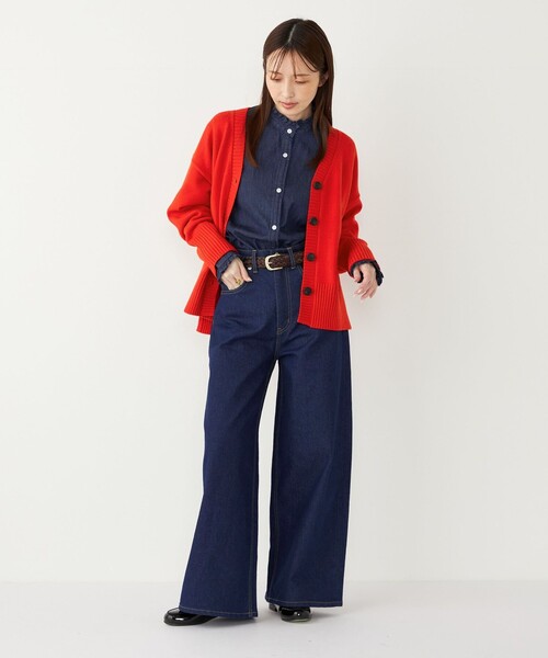 く*る様 soorploom2-3y EcoWash SHIPS Colors:〈洗濯機可能〉フリルネック デニム シャツ（シャツ