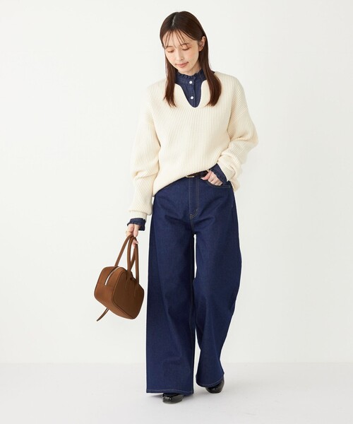 SHIPS Colors:〈洗濯機可能〉フリルネック デニム シャツ（シャツ