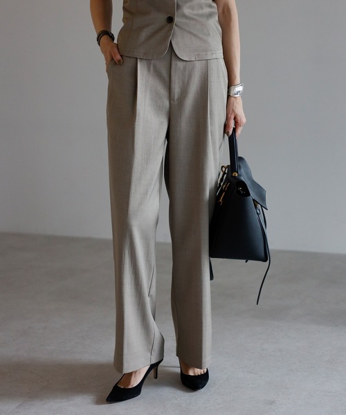 Bonjour Sagan（ボンジュールサガン）の「杢調タックワイドスラックスパンツ（スラックス・レディース・ライトベージュ/カーキブラウン/チャコールグレー/ダークネイビー/ブラウン系その他・MT/M）」の3枚目の写真