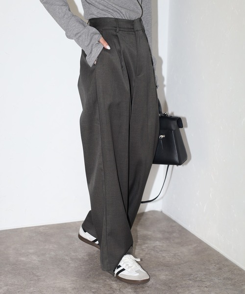 Bonjour Sagan（ボンジュールサガン）の「杢調タックワイドスラックスパンツ（スラックス・レディース・ライトベージュ/カーキブラウン/チャコールグレー/ダークネイビー/ブラウン系その他・MT/M）」の6枚目の写真