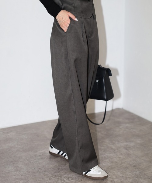 Bonjour Sagan（ボンジュールサガン）の「杢調タックワイドスラックスパンツ（スラックス・レディース・ライトベージュ/カーキブラウン/チャコールグレー/ダークネイビー/ブラウン系その他・MT/M）」の13枚目の写真