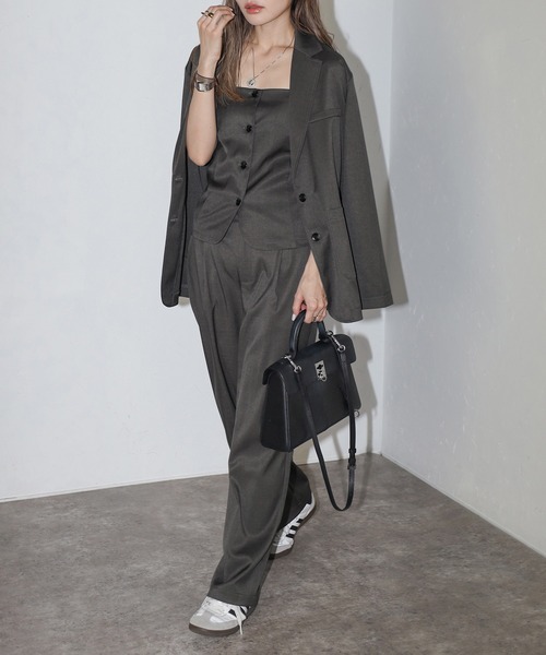 Bonjour Sagan（ボンジュールサガン）の「杢調タックワイドスラックスパンツ（スラックス・レディース・ライトベージュ/カーキブラウン/チャコールグレー/ダークネイビー/ブラウン系その他・MT/M）」の18枚目の写真