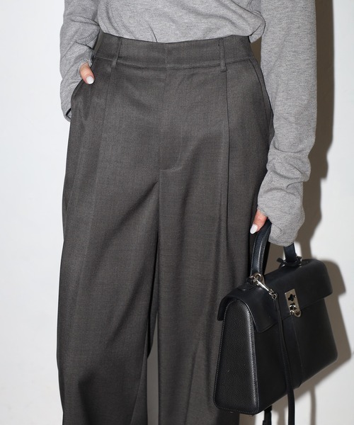 Bonjour Sagan（ボンジュールサガン）の「杢調タックワイドスラックスパンツ（スラックス・レディース・ライトベージュ/カーキブラウン/チャコールグレー/ダークネイビー/ブラウン系その他・MT/M）」の20枚目の写真