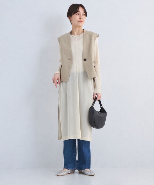 green label relaxing（グリーンレーベルリラクシング）の「シアー レイヤード ワンピース（ワンピース・レディース・ブラック/オフホワイト・FREE）」の4枚目の写真