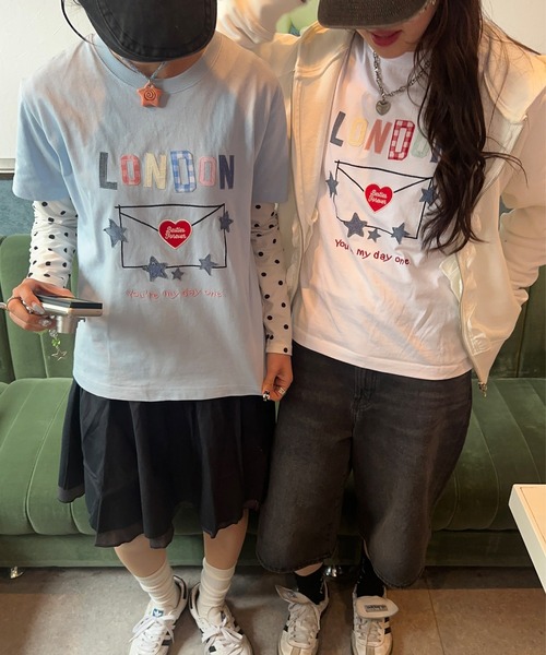 napinna maison(ナピナメゾン)の「【napinna maison×4sisters】ラブレターパッチワークロゴ半袖Tシャツ(Tシャツ/カットソー・レディース・ホワイト/ライトブルー・FREE)」の5枚目の写真