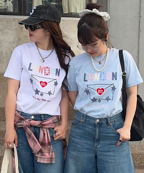 napinna maison(ナピナメゾン)の「【napinna maison×4sisters】ラブレターパッチワークロゴ半袖Tシャツ(Tシャツ/カットソー・レディース・ホワイト/ライトブルー・FREE)」の6枚目の写真
