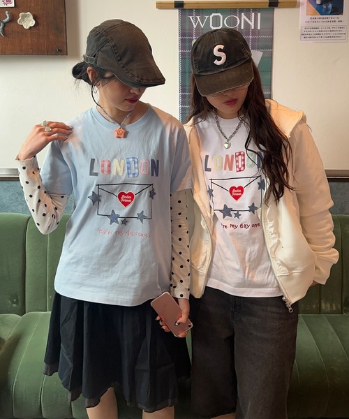 napinna maison(ナピナメゾン)の「【napinna maison×4sisters】ラブレターパッチワークロゴ半袖Tシャツ(Tシャツ/カットソー・レディース・ホワイト/ライトブルー・FREE)」の7枚目の写真