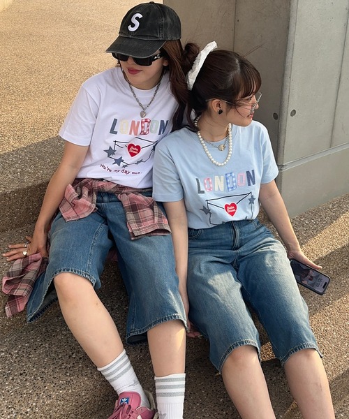 napinna maison(ナピナメゾン)の「【napinna maison×4sisters】ラブレターパッチワークロゴ半袖Tシャツ(Tシャツ/カットソー・レディース・ホワイト/ライトブルー・FREE)」の11枚目の写真