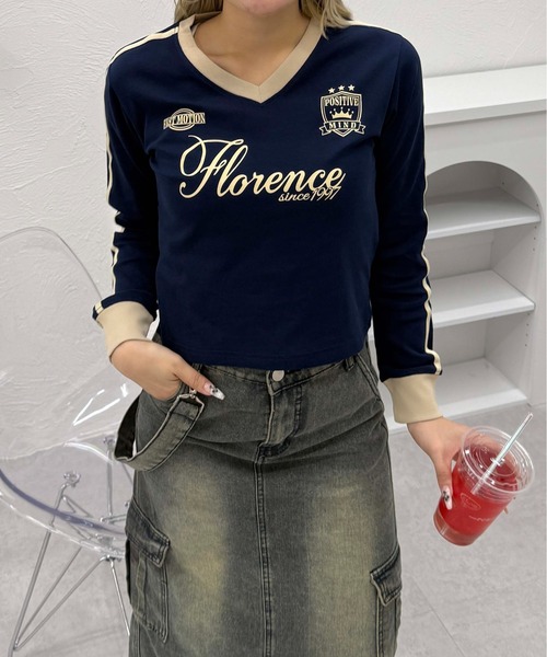 sedacle girl（セダクルガール）の「ユニフォームライクロンＴ（Tシャツ/カットソー・レディース・ピンク/ネイビー/オフホワイト・FREE）」の2枚目の写真