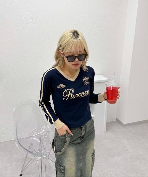 sedacle girl（セダクルガール）の「ユニフォームライクロンＴ（Tシャツ/カットソー・レディース・ピンク/ネイビー/オフホワイト・FREE）」の14枚目の写真