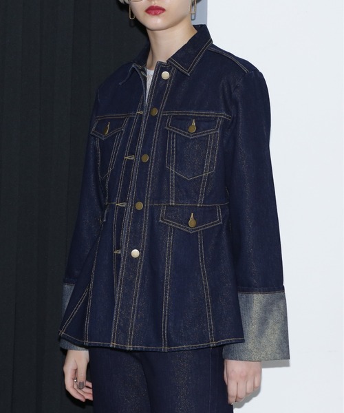 ROSE BUD(ローズバッド)の「(mici)ラメデニムペプラムジャケット(デニムジャケット・レディース・ブラック/ネイビー・ONE SIZE)」の2枚目の写真