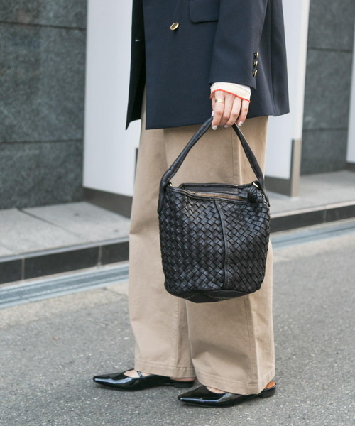 セール】メッシュ編みレザースクエアバッグ（トートバッグ
