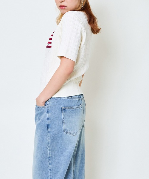 新品未使用 正規品 クレージュ ロゴ 半袖 ニット トップス　S twice着用 ニットロゴ刺繍ダブルジップトップス[cc81] | レディースファッション