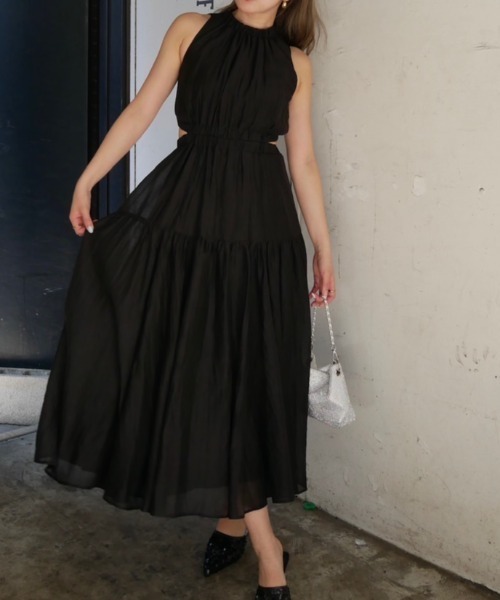 rienda（リエンダ）の「【AKB48千葉恵里さん着用 女神ワンピ】ホルターネックギャザーフレアワンピース 夏服（ワンピース・レディース・パープル系その他/カーキ系/ブラック/ピンク/アイボリー・MEDIUM/SMALL）」の16枚目の写真