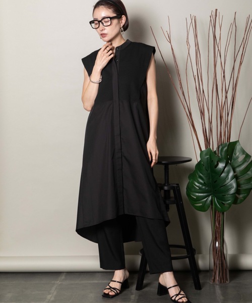 lodie(ロディ)の「バンドカラー ノースリ シャツワンピース(シャツワンピース・レディース・ブラック×ホワイト/ネイビー×ホワイト/ブラック/ネイビー・FREE)」の9枚目の写真