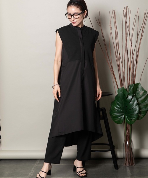 lodie(ロディ)の「バンドカラー ノースリ シャツワンピース(シャツワンピース・レディース・ブラック×ホワイト/ネイビー×ホワイト/ブラック/ネイビー・FREE)」の10枚目の写真