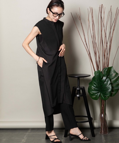 lodie(ロディ)の「バンドカラー ノースリ シャツワンピース(シャツワンピース・レディース・ブラック×ホワイト/ネイビー×ホワイト/ブラック/ネイビー・FREE)」の11枚目の写真
