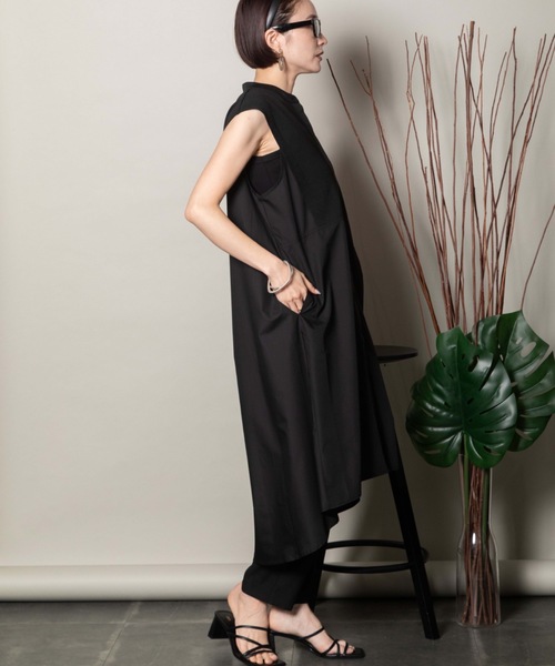 lodie(ロディ)の「バンドカラー ノースリ シャツワンピース(シャツワンピース・レディース・ブラック×ホワイト/ネイビー×ホワイト/ブラック/ネイビー・FREE)」の12枚目の写真
