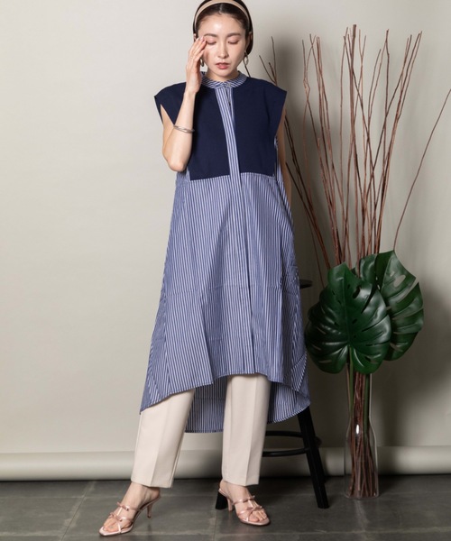 lodie(ロディ)の「バンドカラー ノースリ シャツワンピース(シャツワンピース・レディース・ブラック×ホワイト/ネイビー×ホワイト/ブラック/ネイビー・FREE)」の14枚目の写真