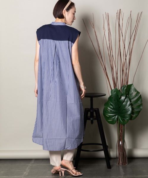 lodie(ロディ)の「バンドカラー ノースリ シャツワンピース(シャツワンピース・レディース・ブラック×ホワイト/ネイビー×ホワイト/ブラック/ネイビー・FREE)」の17枚目の写真