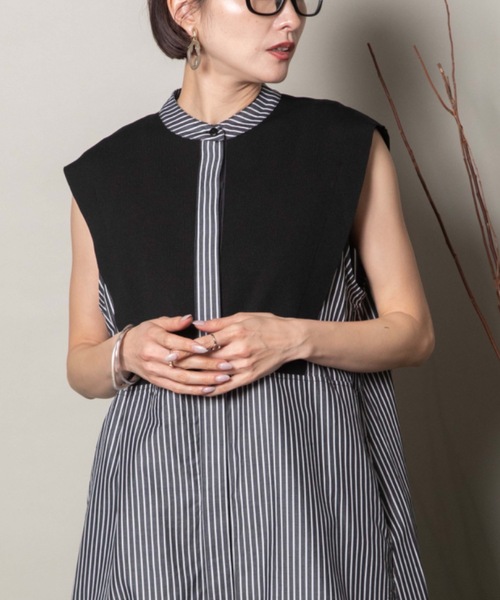 lodie(ロディ)の「バンドカラー ノースリ シャツワンピース(シャツワンピース・レディース・ブラック×ホワイト/ネイビー×ホワイト/ブラック/ネイビー・FREE)」の18枚目の写真